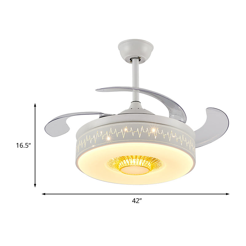 Trommel slaapkamer semi -flush light minimalistische metalen LED 42 "brede witte ventilatorlamp met externe/wandregeling, 4 messen