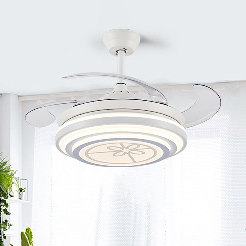 42 "brede led ring plafond ventilator licht minimalisme wit acryl 4 bladen semi -spoeling, externe/wandregeling/frequentieconversie en afstandsbediening