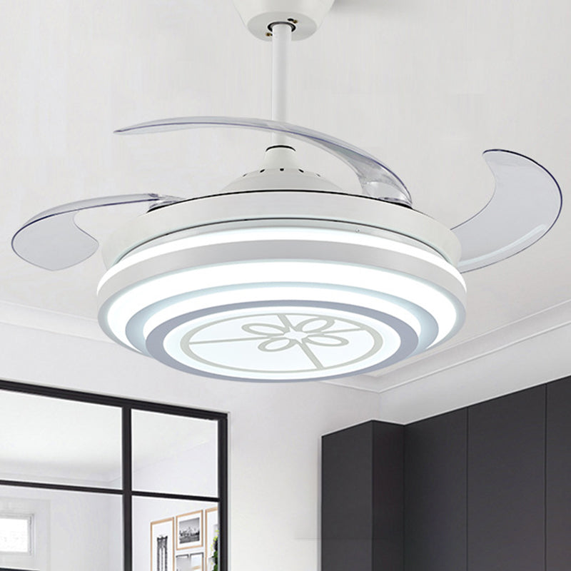 42 "brede led ring plafond ventilator licht minimalisme wit acryl 4 bladen semi -spoeling, externe/wandregeling/frequentieconversie en afstandsbediening