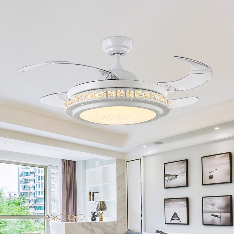 42 "W Crystal Circle Semi Flush Modernistische LED LED LIDE ROOM PLADING VAN VERLICHTING IN WIT met 4 messen, muur/afstandsbediening/frequentieconversie en afstandsbediening