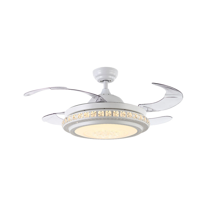 42 "W Crystal Circle Semi Flush Modernistische LED LED LIDE ROOM PLADING VAN VERLICHTING IN WIT met 4 messen, muur/afstandsbediening/frequentieconversie en afstandsbediening