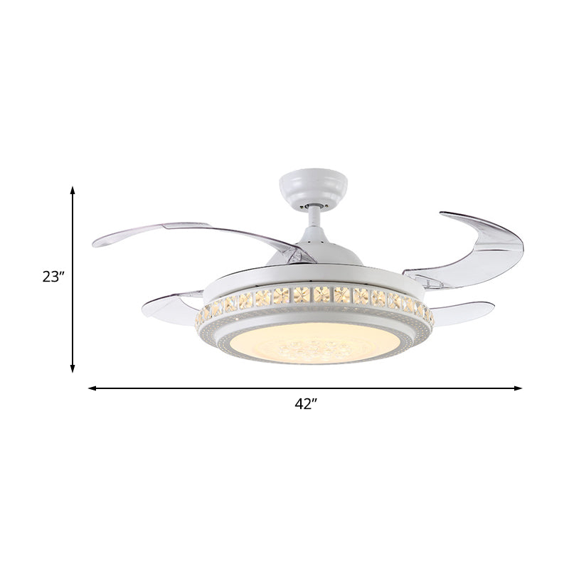 42 "W Crystal Circle Semi Flush Modernistische LED LED LIDE ROOM PLADING VAN VERLICHTING IN WIT met 4 messen, muur/afstandsbediening/frequentieconversie en afstandsbediening