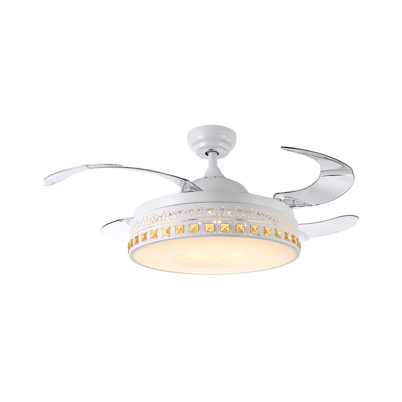 42 "Breite LED LED CRYRIK SEMI Flush Mount Einfachheit Weißer Ring Esszimmer Hängende Lüfterlicht mit 4 klaren Klingen, Fern-/Wandsteuerung/Frequenzumwandlung