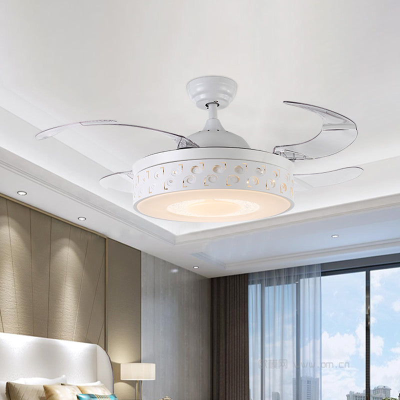 Trommelmetaal hanger ventilator licht moderne led 42 "w slaapkamer semi -flush mount verlichting in wit met externe/wandregeling/frequentieconversie en afstandsbediening, 4 bladen