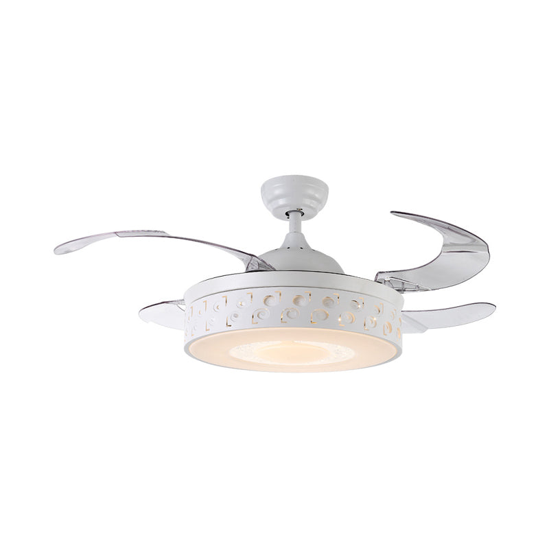 Trommelmetall -Anhänger Lüfter Licht Moderne LED 42 "W -Schlafzimmer Halbflush -Mount -Beleuchtung in Weiß mit Fernbedienung/Wandsteuerung/Frequenzumwandlung und Fernbedienung, 4 Klingen