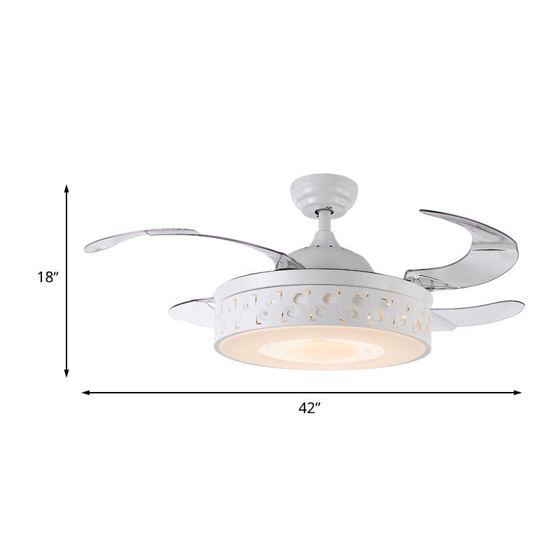 Trommelmetall -Anhänger Lüfter Licht Moderne LED 42 "W -Schlafzimmer Halbflush -Mount -Beleuchtung in Weiß mit Fernbedienung/Wandsteuerung/Frequenzumwandlung und Fernbedienung, 4 Klingen