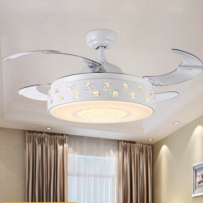 42 "Wide Modern Drum Semi Flush Light Led Metal 4 Blades Hangdoekventilator Lamp in wit, op afstand/wandregeling/frequentieconversie en afstandsbediening
