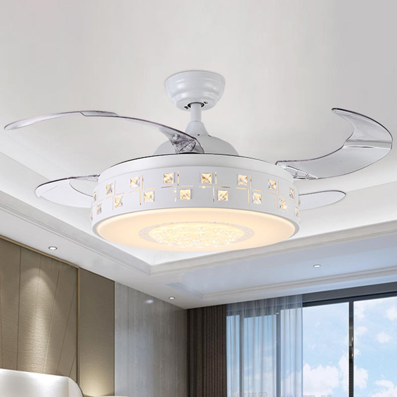 42 "Wide Modern Drum Semi Flush Light Led Metal 4 Blades Hangdoekventilator Lamp in wit, op afstand/wandregeling/frequentieconversie en afstandsbediening