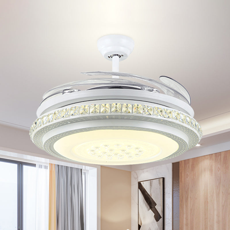 42 "Breite LED LED SEMI BUSH Deckenleuchte moderne kreisförmige Kristalllüfterbeleuchtung in Weiß mit 4 klaren Klingen