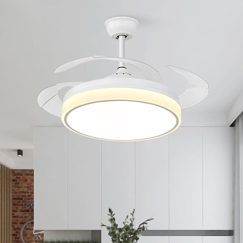 Cirkel eetkamer ventilatorlamp Moderne metalen LED 42 "W Wit semi -spoelmontage Lamp met 4 heldere messen, afstandsbediening/frequentieconversie en afstandsbediening