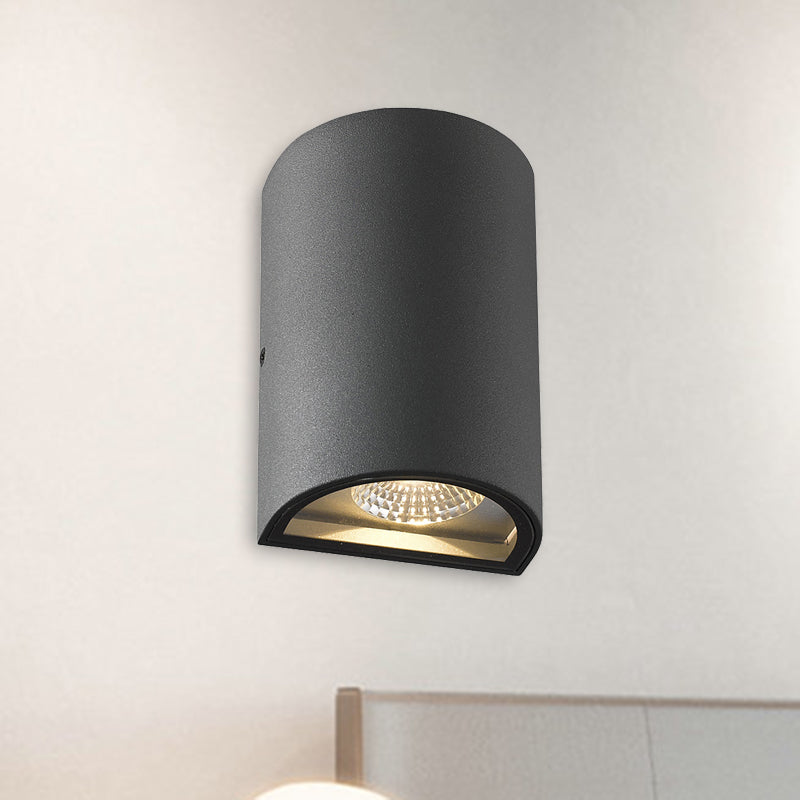 LED-Außenwandscheibe Licht mit Halbzylinder-Aluminiumschatten Schwarz/grau-Wandleuchte in warm/weißer Beleuchtung