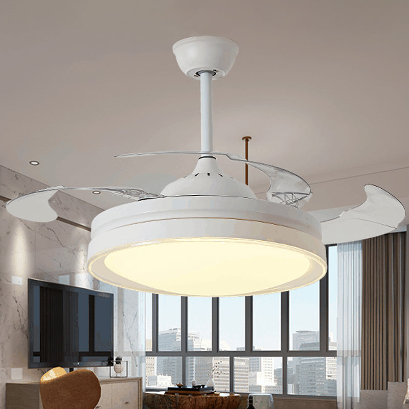 LED circulaire de lumière semi-luxueuse en acrylique 42 "W Éclairage de ventilateur de plafond contemporain avec 4 lames transparentes, télécommande / conversion de fréquence et télécommande