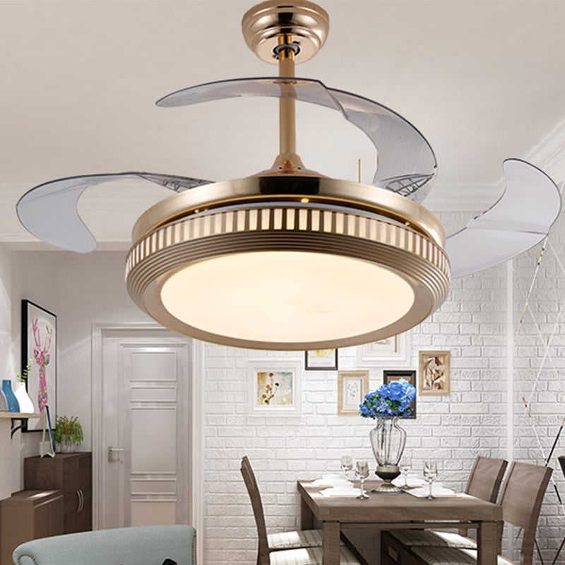 Metal Gold/White Semi Flush Circle LED 42 "brede hedendaagse 4 bladen hangende ventilatorverlichting, afstandsbediening/frequentieconversie en afstandsbediening