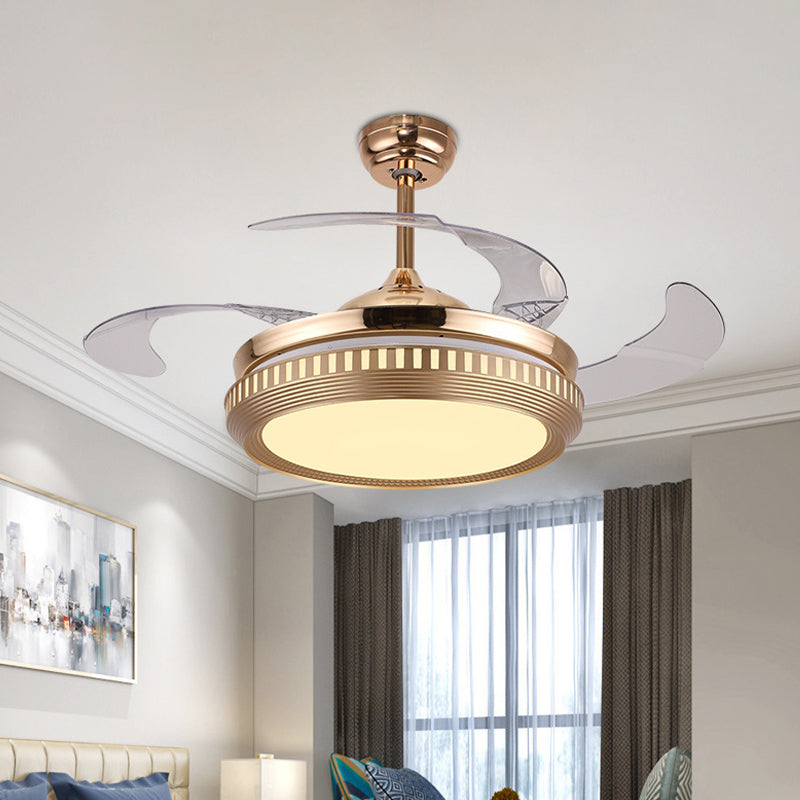 Metal Gold/White Semi Flush Circle LED 42 "brede hedendaagse 4 bladen hangende ventilatorverlichting, afstandsbediening/frequentieconversie en afstandsbediening