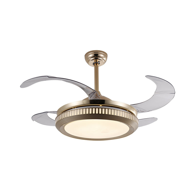 Metal Gold/White Semi Flush Circle LED 42 "brede hedendaagse 4 bladen hangende ventilatorverlichting, afstandsbediening/frequentieconversie en afstandsbediening