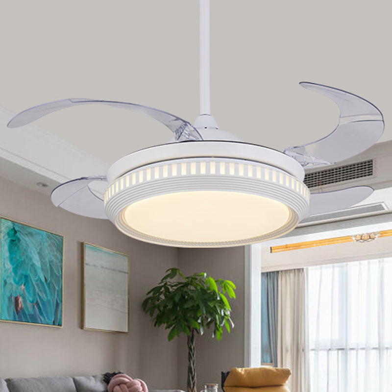 Metal Gold/White Semi Flush Circle LED 42 "brede hedendaagse 4 bladen hangende ventilatorverlichting, afstandsbediening/frequentieconversie en afstandsbediening