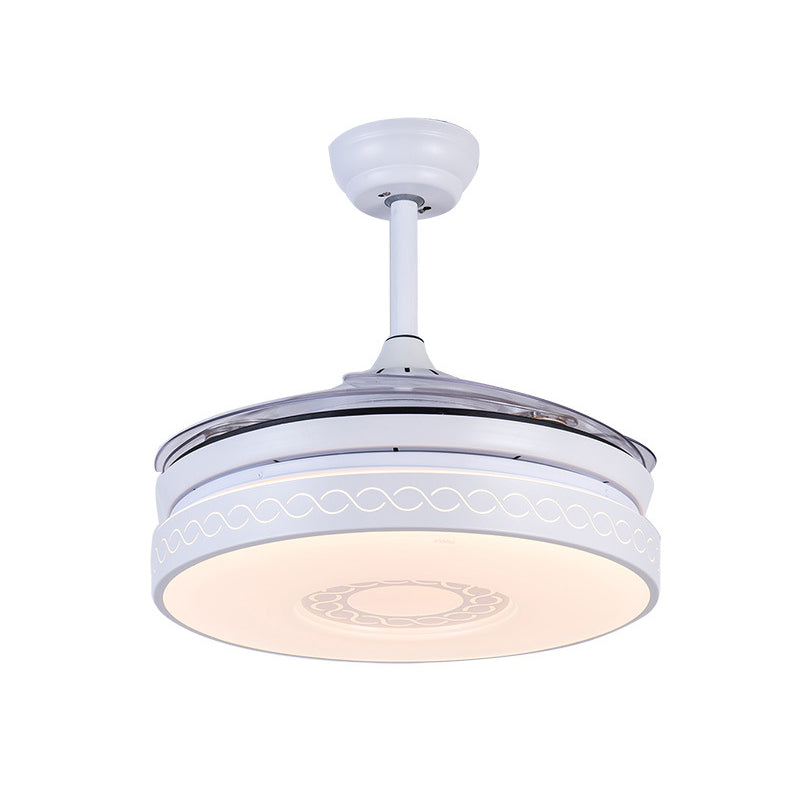 36 "Breite LED -Acrylhänge -Lüfterlüfter moderner weißer Ring Wohnzimmer Halbflush -Halterung mit Fernbedienung/Frequenzumwandlung und Fernbedienung, 4 Klingen