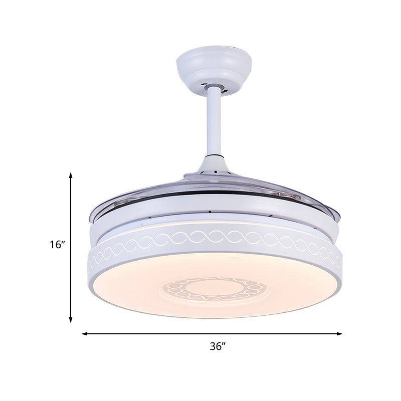 36 "Breite LED -Acrylhänge -Lüfterlüfter moderner weißer Ring Wohnzimmer Halbflush -Halterung mit Fernbedienung/Frequenzumwandlung und Fernbedienung, 4 Klingen