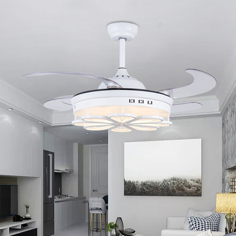 42 "W witte bloemenvorm ventilatorverlichting modernisme metaal led slaapkamer 4 bladen semi spoelplafondlicht, afstandsbediening/frequentieconversie en afstandsbediening
