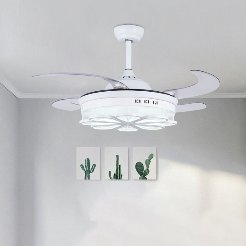 42 "W witte bloemenvorm ventilatorverlichting modernisme metaal led slaapkamer 4 bladen semi spoelplafondlicht, afstandsbediening/frequentieconversie en afstandsbediening