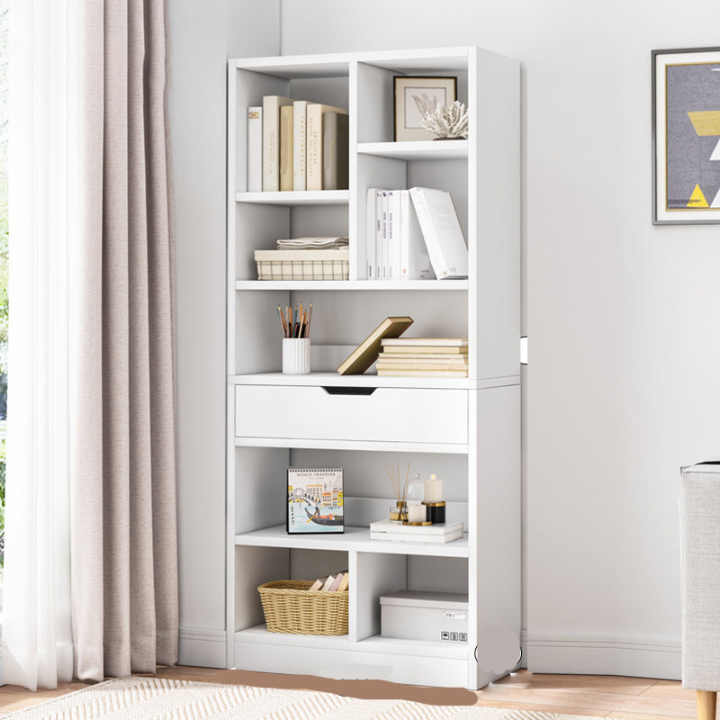 Manufactured Wood Standard Bookshelf Vertical Open Bookcase with Drawer