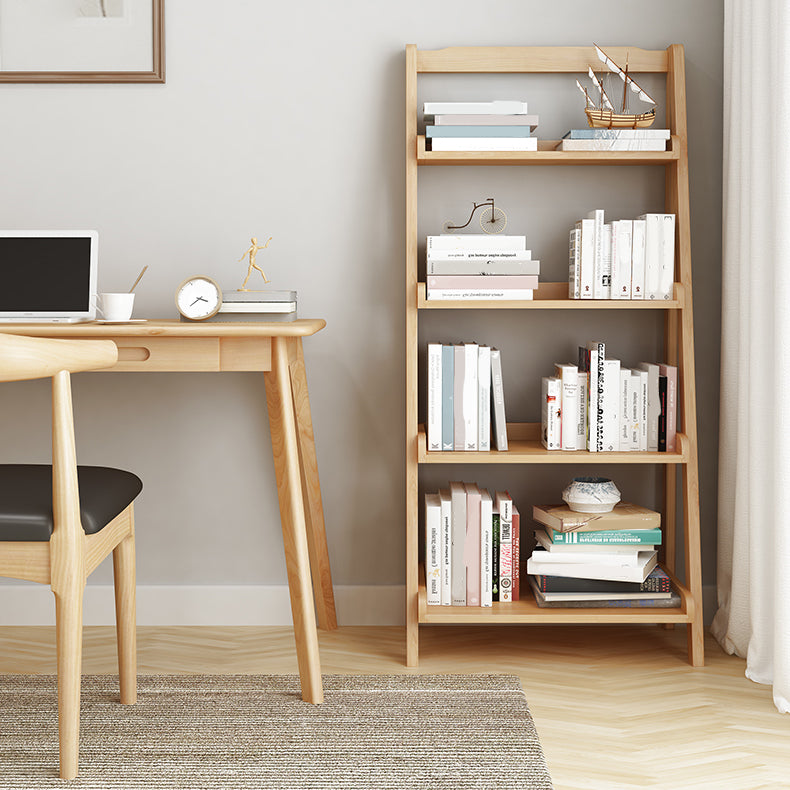 Modern Style Ladder Bookcase Open Back Solid Wood Bookshelf for Home