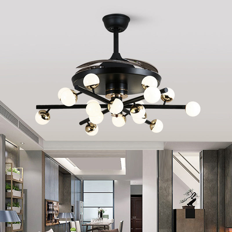 Metall Schwarz/Weiß -Lüfterlampe Sputnik 18 Köpfe moderne LED -Halbflush -Halterung mit 4 klaren Klingen, 42 "Breite