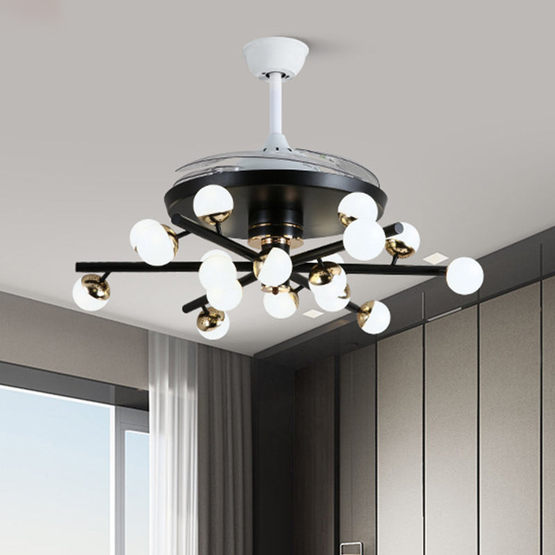 Metall Schwarz/Weiß -Lüfterlampe Sputnik 18 Köpfe moderne LED -Halbflush -Halterung mit 4 klaren Klingen, 42 "Breite