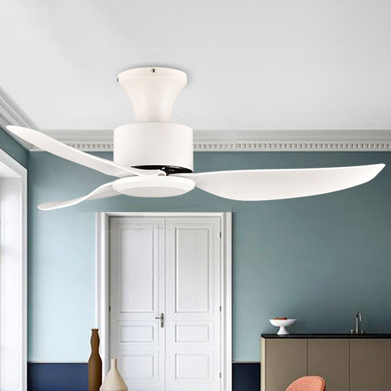Weiße LED -Halbmontage -Beleuchtung Minimalismus Acrylrunde Anhängerlüfter mit 3 klaren Klingen für Wohnzimmer, 40 "breit