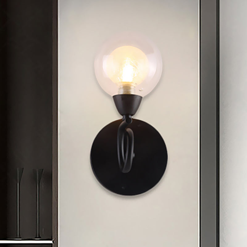 White Glass Round Sconce Lighting Contemporary Led Black Wall Mounted Light Fixture