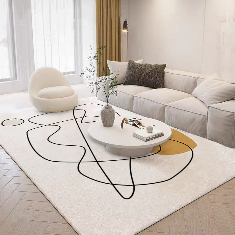 Beige Irregular Line Rug Polyester Simple Rug Washable Rug for Living Room