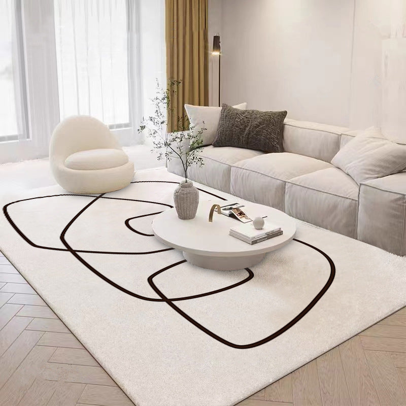 Beige Irregular Line Rug Polyester Simple Rug Washable Rug for Living Room