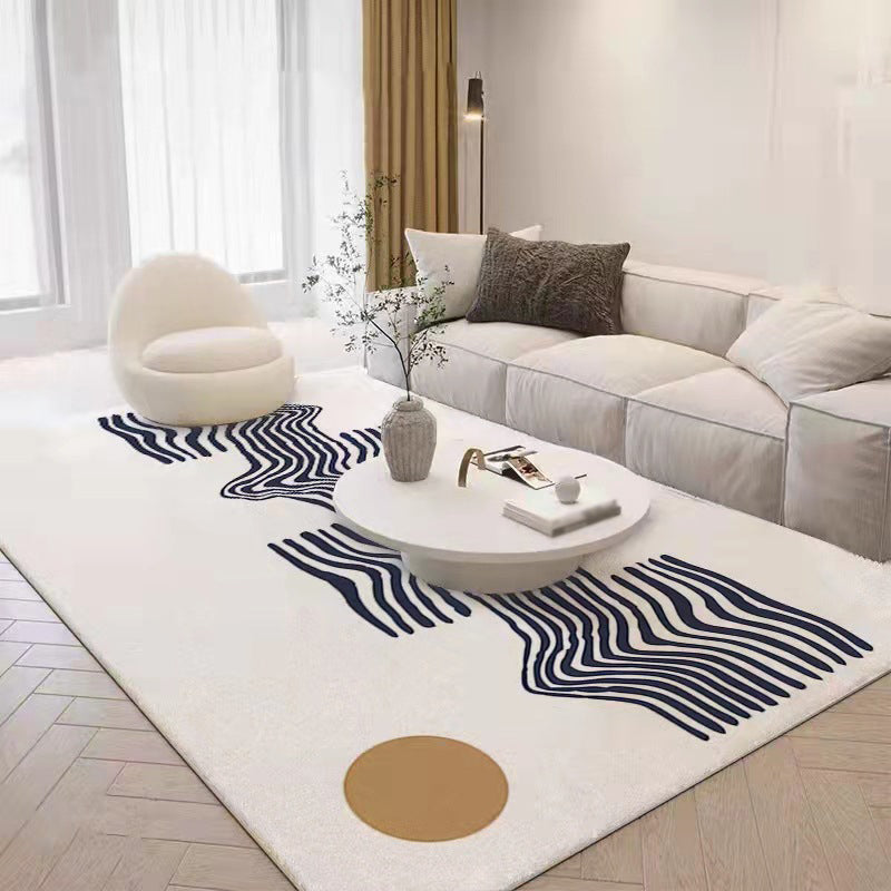 Beige Irregular Line Rug Polyester Simple Rug Washable Rug for Living Room