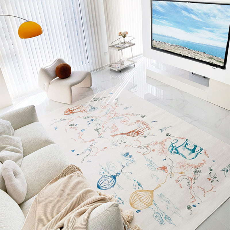 White Modern Rug Polyester Animal Rug Stain Resistant Rug for Living Room