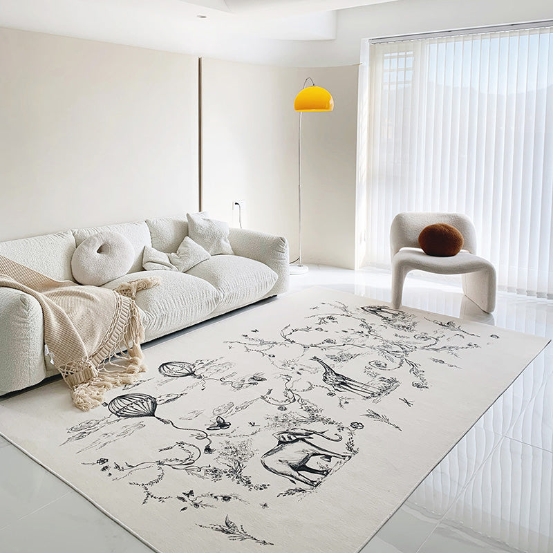 White Modern Rug Polyester Animal Rug Stain Resistant Rug for Living Room