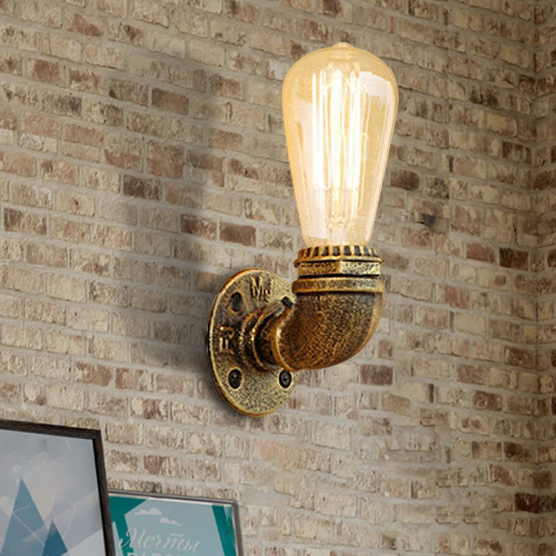 Bare Bulb Living Room Wall Sconce Lighting with Pipe Rustic Stylish Metal 1 Head Black/Bronze Wall Mount Light