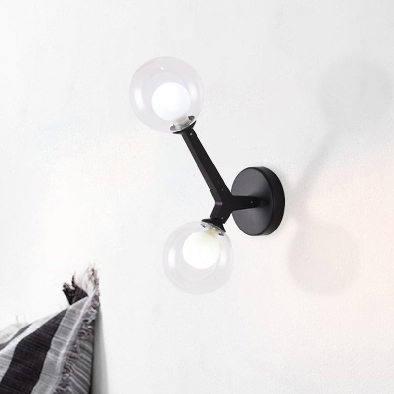Double Globe Wall Lamp with Glass Shade Simple 2 Lights Sconce Light Fixture in Gold/Black Finish for Corridor