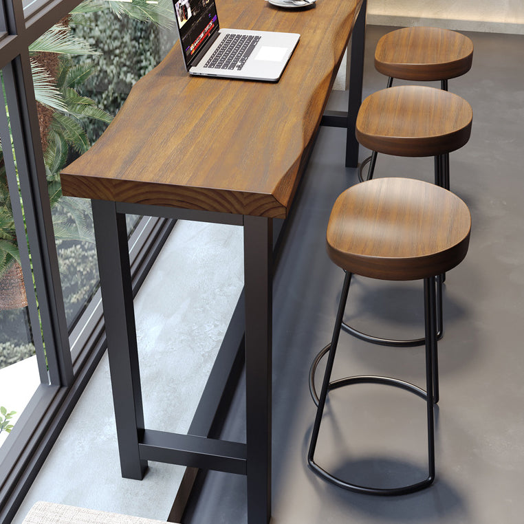 Pine Wood Bar Table Industrial Rectangle Bar Table with Trestle Base in Black