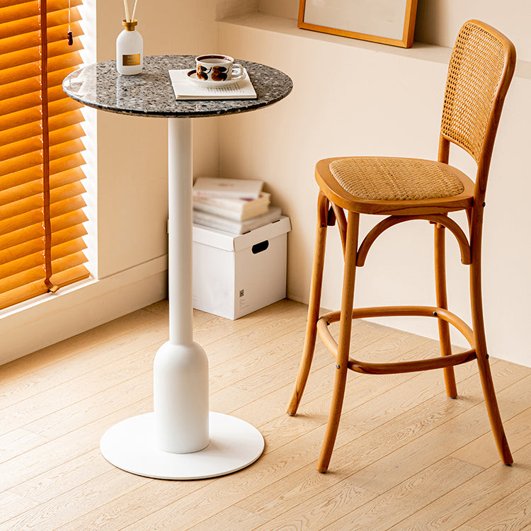 Industrial Steel Bar Dining Table Terrazzo Top Indoor Bistro Table with Single Pedestal