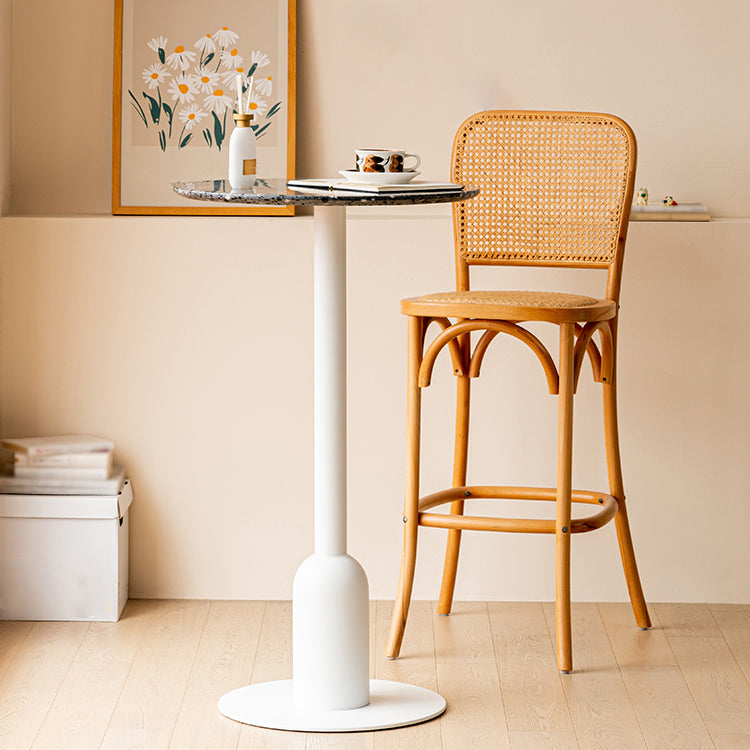 Industrial Steel Bar Dining Table Terrazzo Top Indoor Bistro Table with Single Pedestal