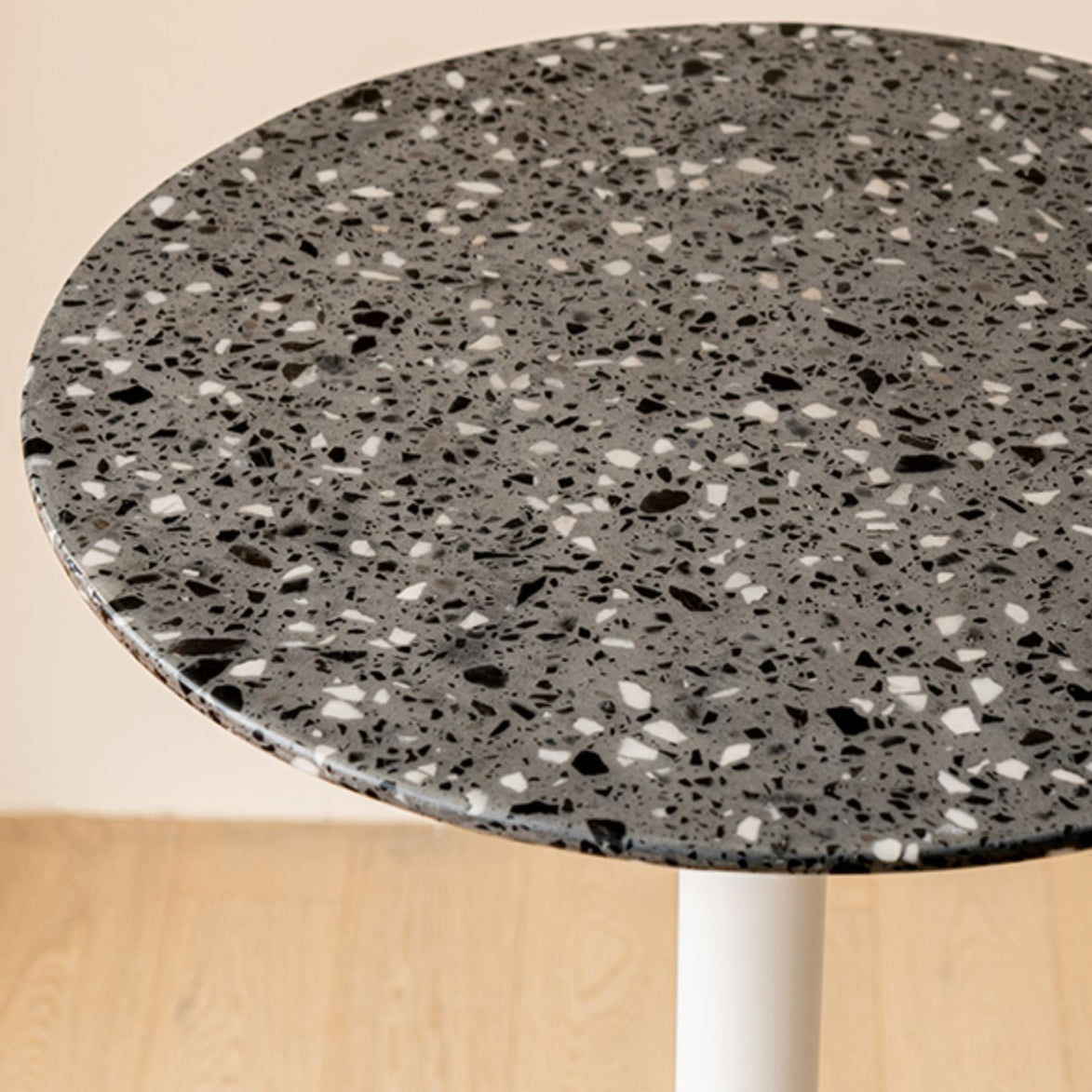 Industrial Steel Bar Dining Table Terrazzo Top Indoor Bistro Table with Single Pedestal