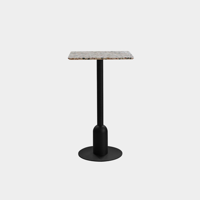 Industrial Steel Bar Dining Table Terrazzo Top Indoor Bistro Table with Single Pedestal