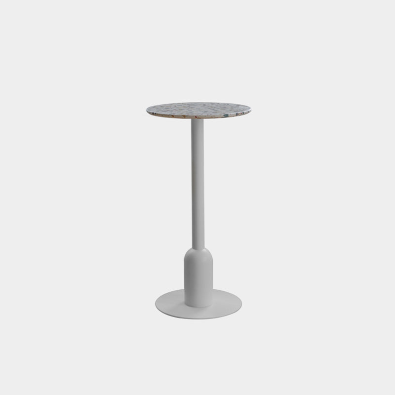 Industrial Steel Bar Dining Table Terrazzo Top Indoor Bistro Table with Single Pedestal