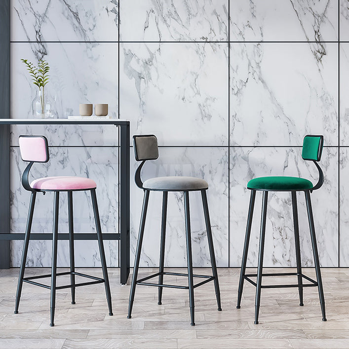 Industrial Armless Backrest Counter Stool Iron Cafe Bar Stool with Velvet Cushion