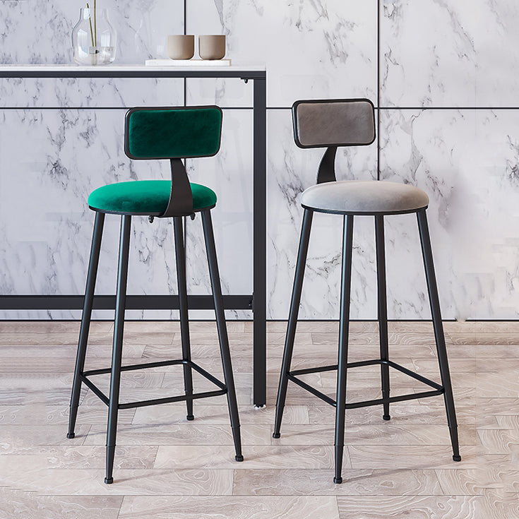 Industrial Armless Backrest Counter Stool Iron Cafe Bar Stool with Velvet Cushion