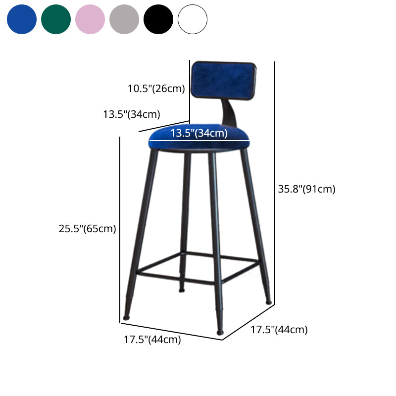 Industrial Armless Backrest Counter Stool Iron Cafe Bar Stool with Velvet Cushion