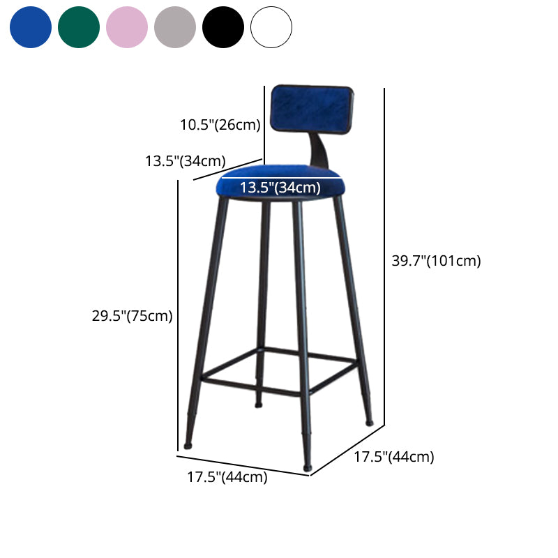 Industrial Armless Backrest Counter Stool Iron Cafe Bar Stool with Velvet Cushion