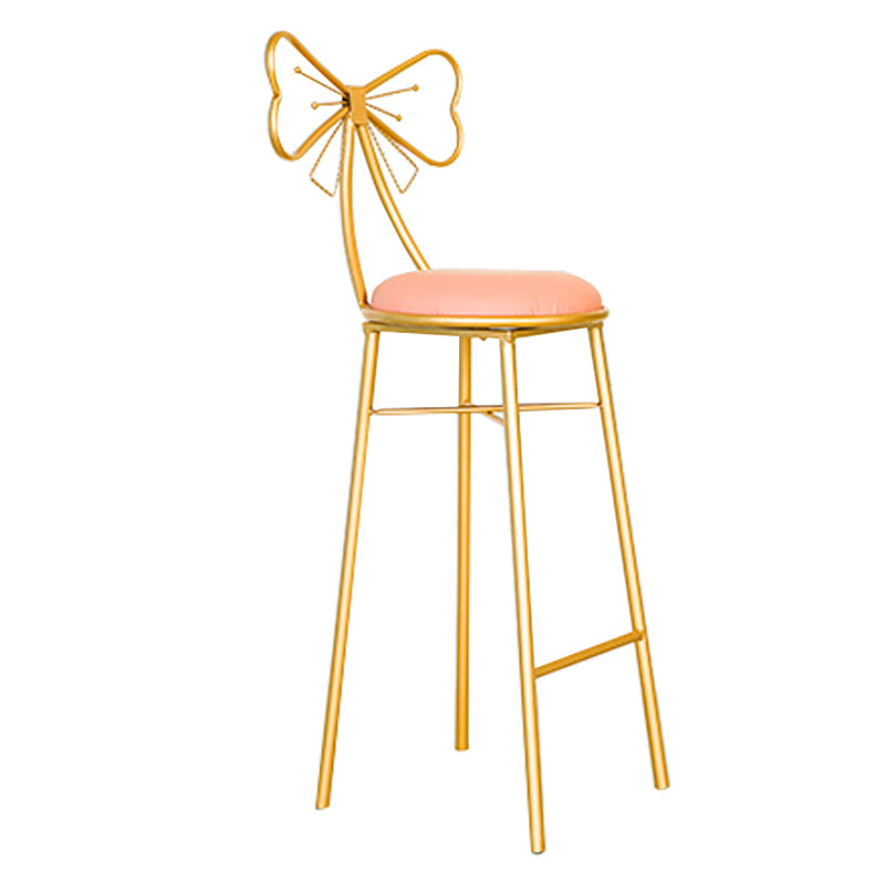 Glam Armless Backrest Counter Stool Iron Dessert Shop Bar Stool with Cushion and Pedal