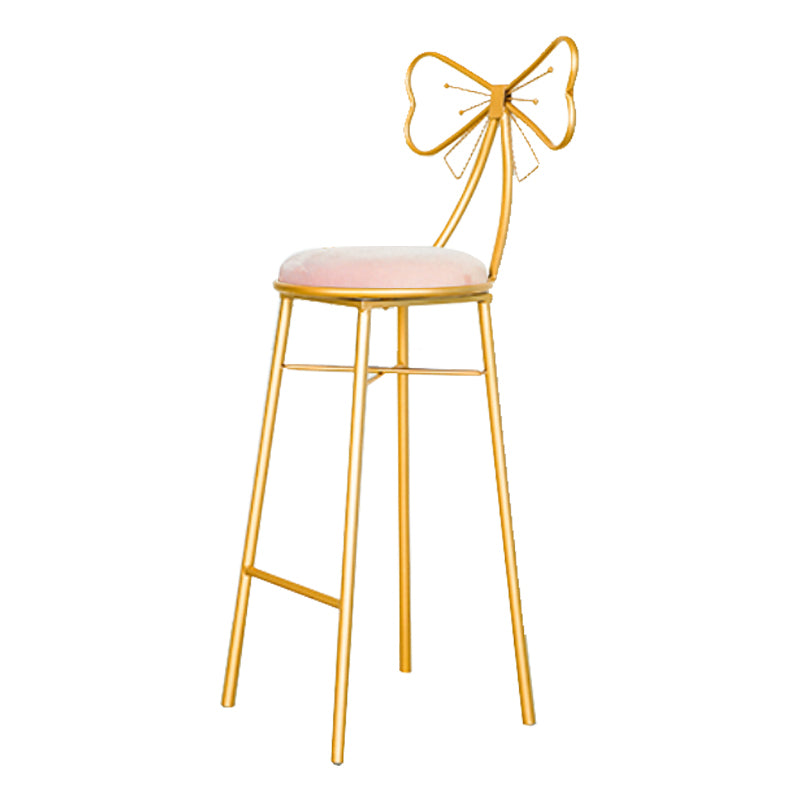 Glam Armless Backrest Counter Stool Iron Dessert Shop Bar Stool with Cushion and Pedal