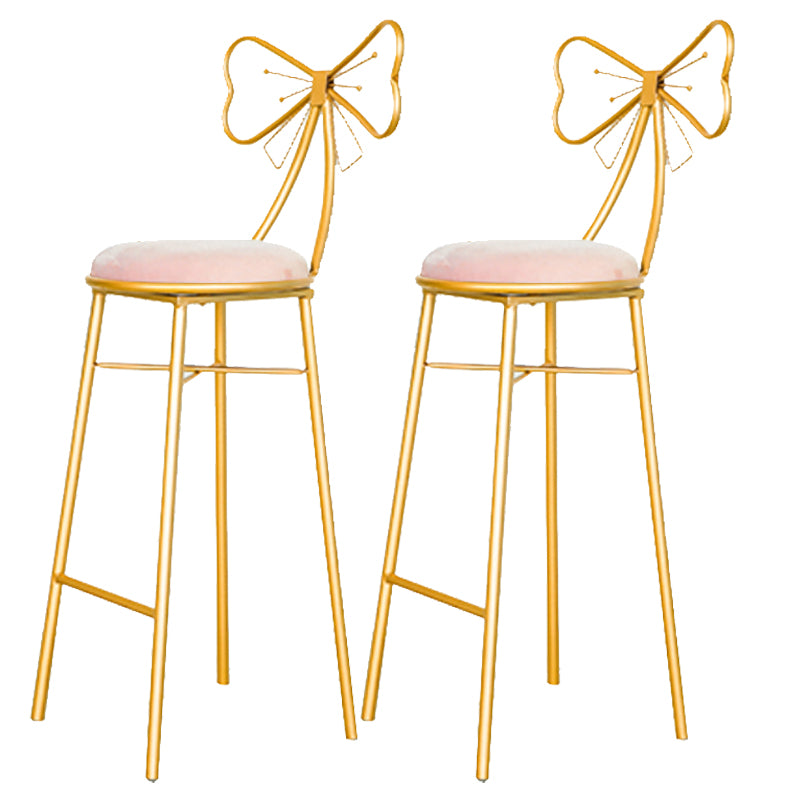 Glam Armless Backrest Counter Stool Iron Dessert Shop Bar Stool with Cushion and Pedal